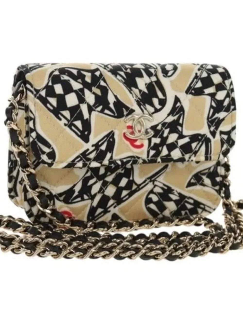 CHANEL Mini Matelasse Chain Shoulder Pouch Satin Beige Silver CC Auth 188736M